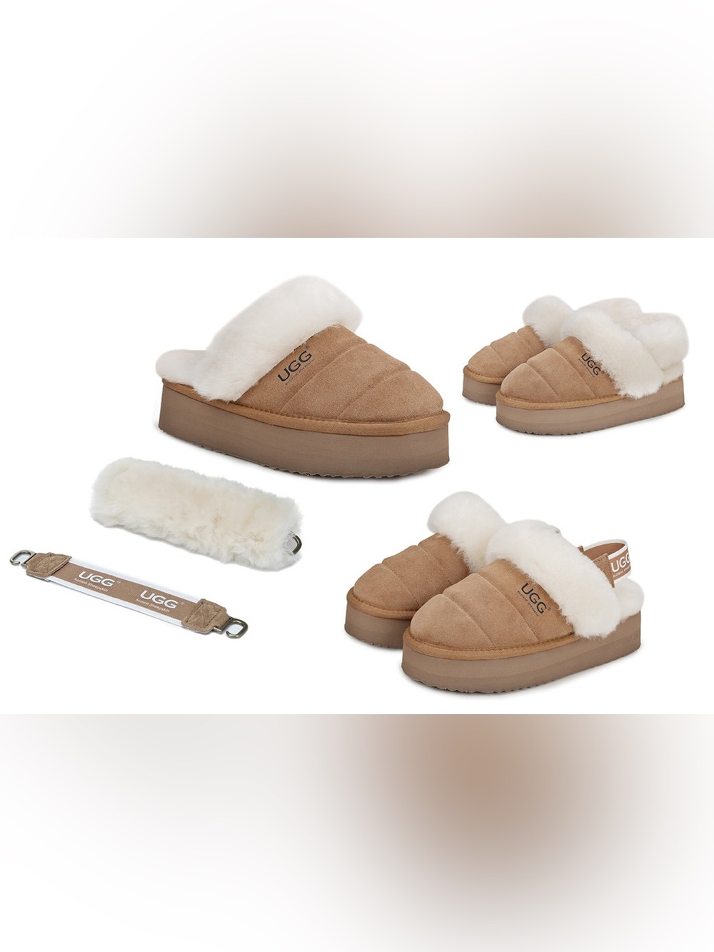 Australian UGG Auzland Sheepskin Platform Slippers like new 95% nobox